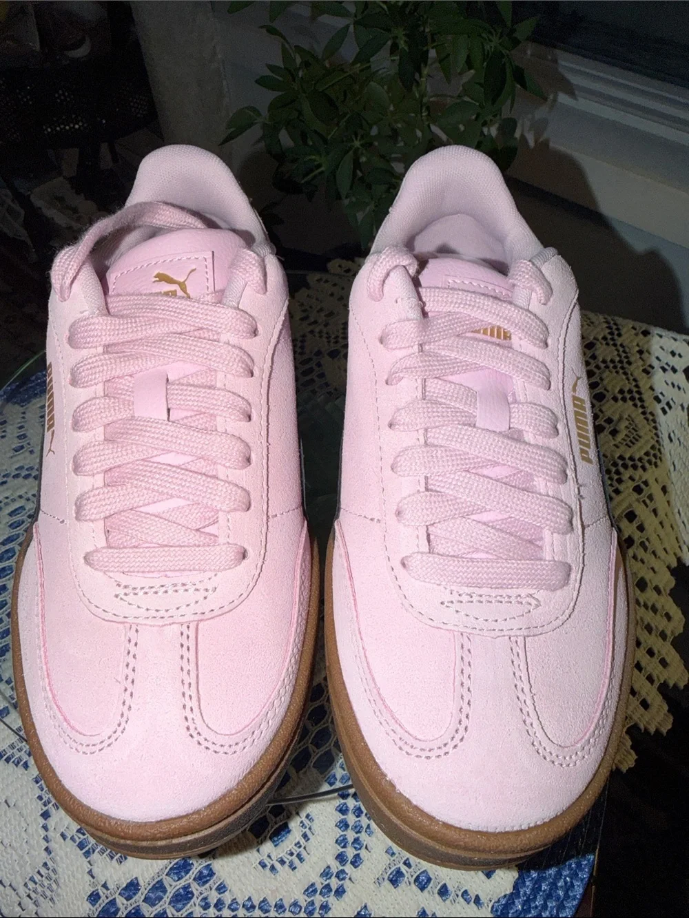 Puma Pink Suede Low-Top Sneakers with Gum Sole